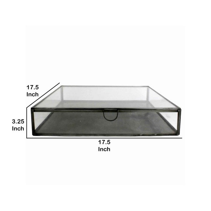 Square Metal and Glass Frame Case with Lift Top Storage, Large, Black