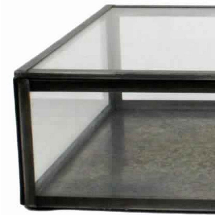 Rectangular Metal and Glass Frame Case with Lift Top Storage, Black