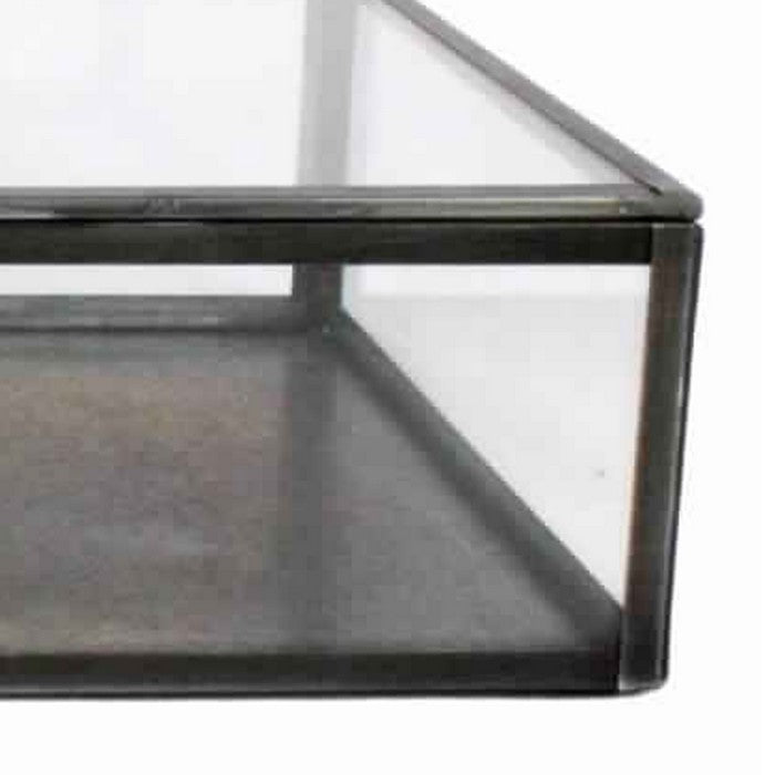 Rectangular Metal and Glass Frame Case with Lift Top Storage, Black