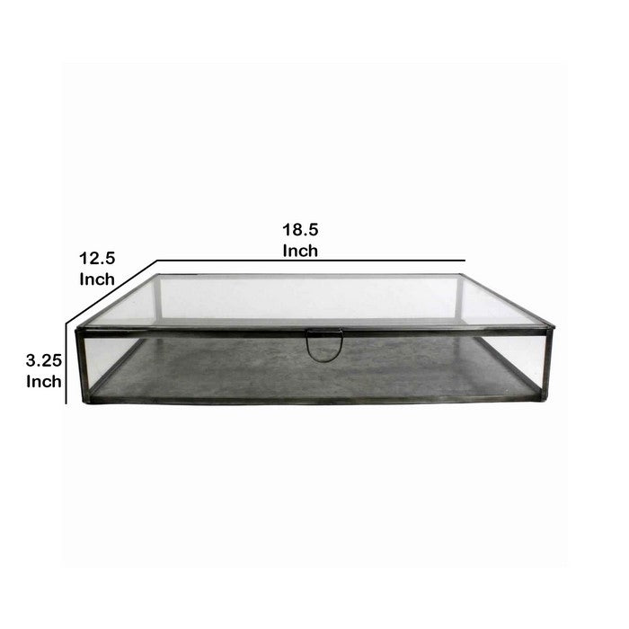 Rectangular Metal Frame Glass Case with Lift Top Storage, Large, Black