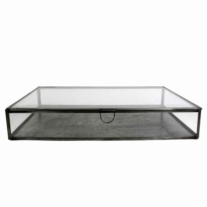Rectangular Metal Frame Glass Case with Lift Top Storage, Large, Black