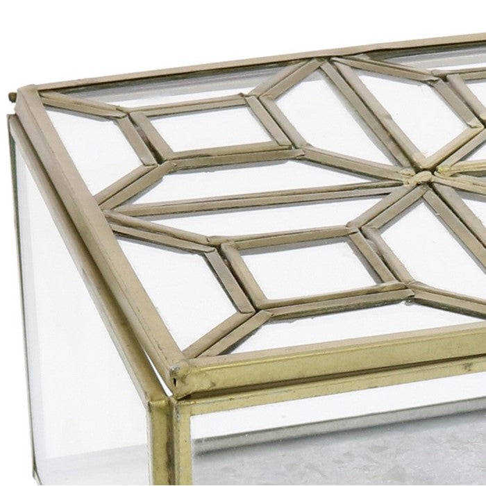Symmetric Pattern Metal Box with Galvanized Bottom, Brass and Clear