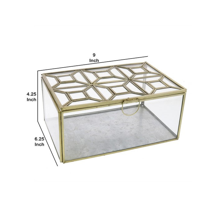 Symmetric Pattern Metal Box with Galvanized Bottom, Brass and Clear