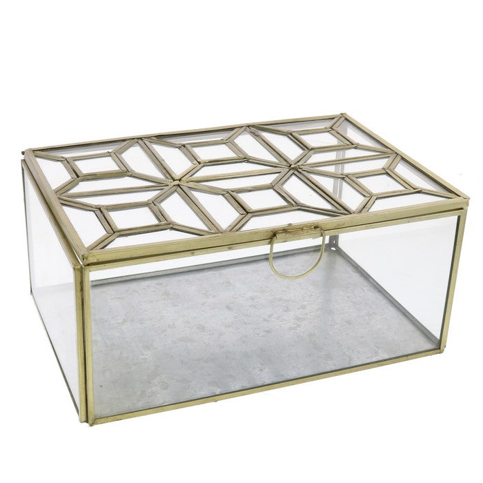 Symmetric Pattern Metal Box with Galvanized Bottom, Brass and Clear