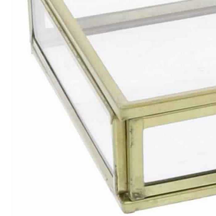 Rectangular Glass Box with Metal Frame and Handle, Small, Brass and Clear
