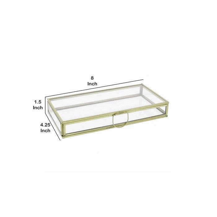 Rectangular Glass Box with Metal Frame and Handle, Small, Brass and Clear