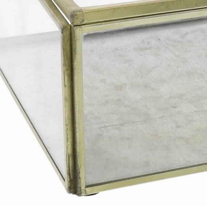 Diamond Top Metal Frame Storage Box with Glass Insets, Large, Gold