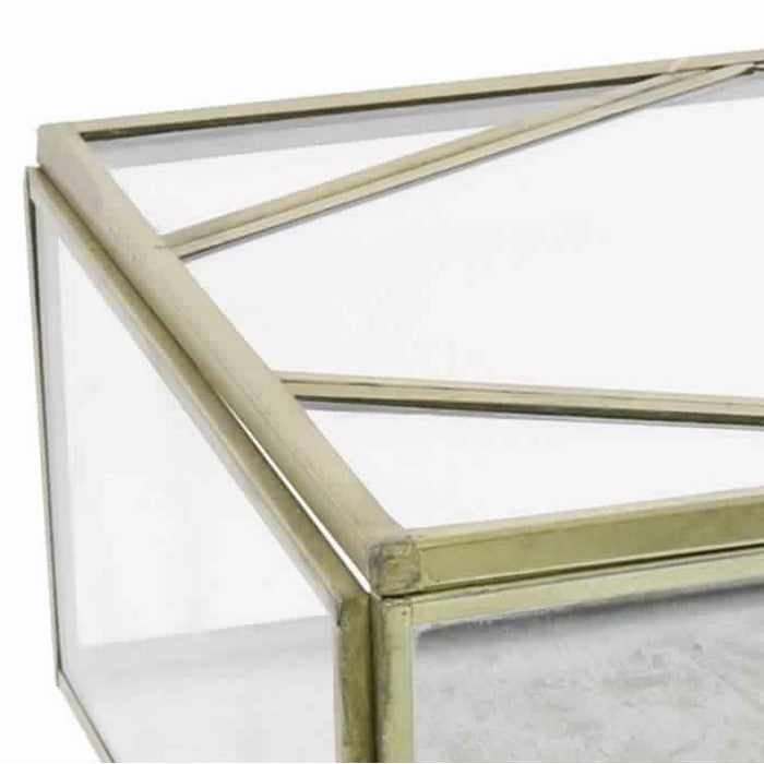 Diamond Top Metal Frame Storage Box with Glass Insets, Large, Gold