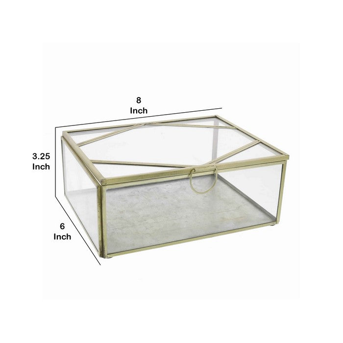 Diamond Top Metal Frame Storage Box with Glass Insets, Large, Gold