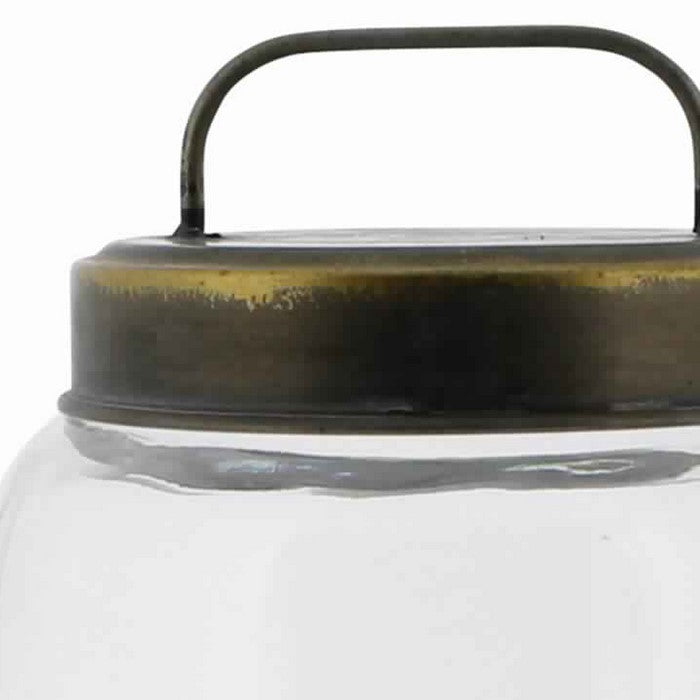 Cylindrical Glass Cannister with Metal Lid, Medium, Clear and Antique Gold