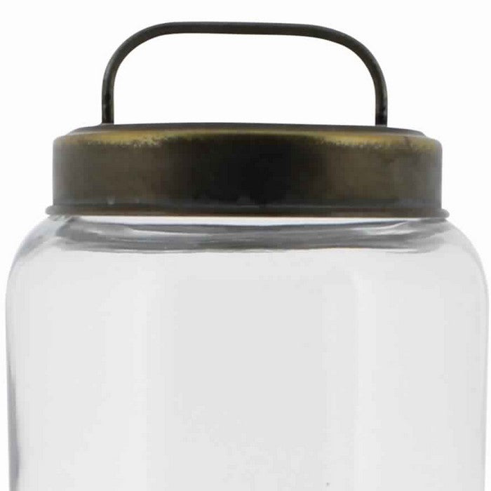 Cylindrical Glass Cannister with Metal Lid, Large, Clear and Antique Gold