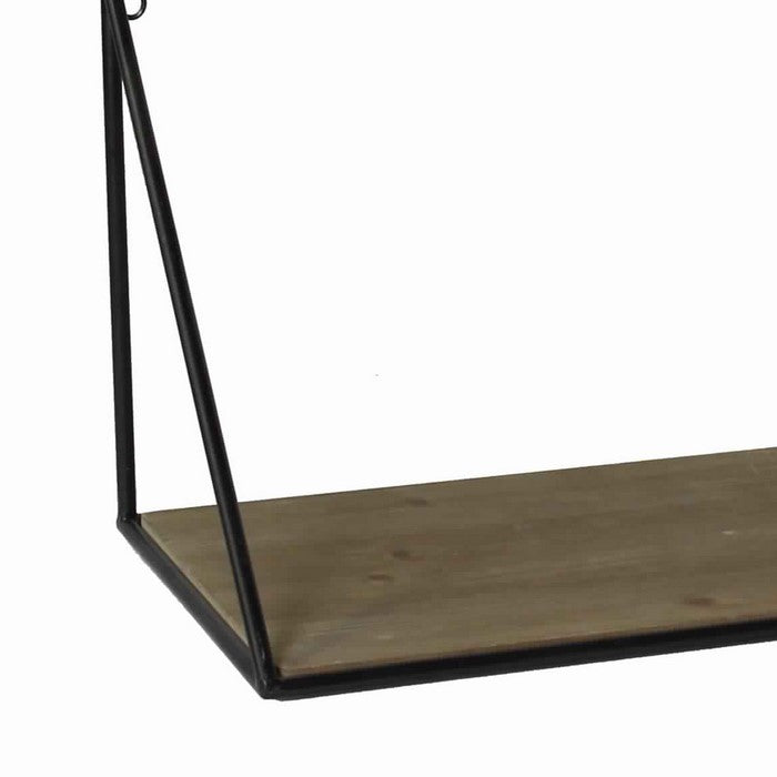 Parallelogram Shape Metal Frame Wooden Shelf, Small, Black and Brown