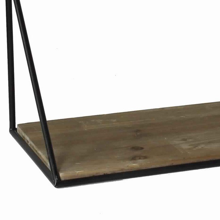 Parallelogram Shape Metal Frame Wooden Shelf, Medium, Black and Brown