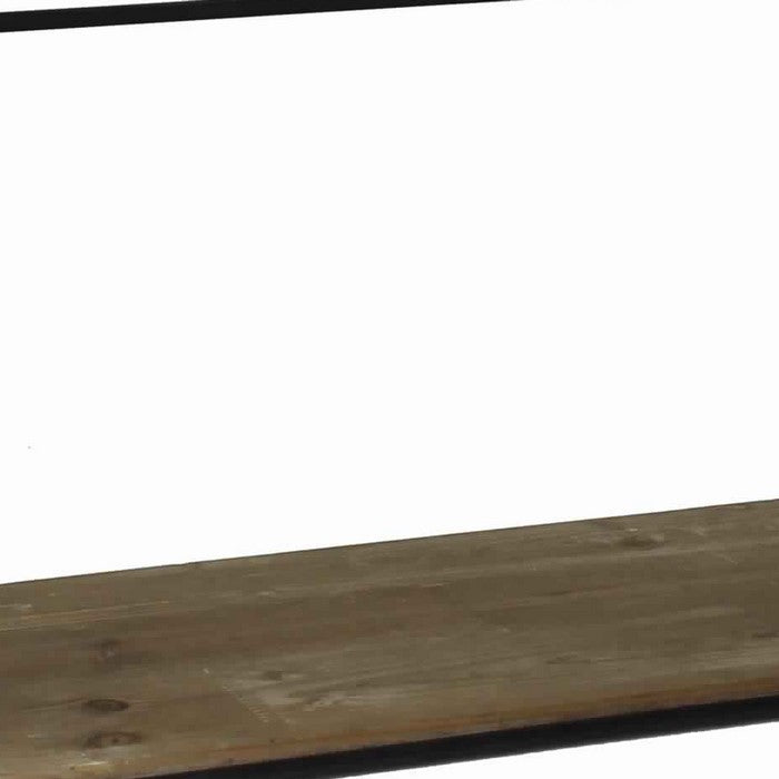 Parallelogram Shape Metal Frame Wooden Shelf, Medium, Black and Brown