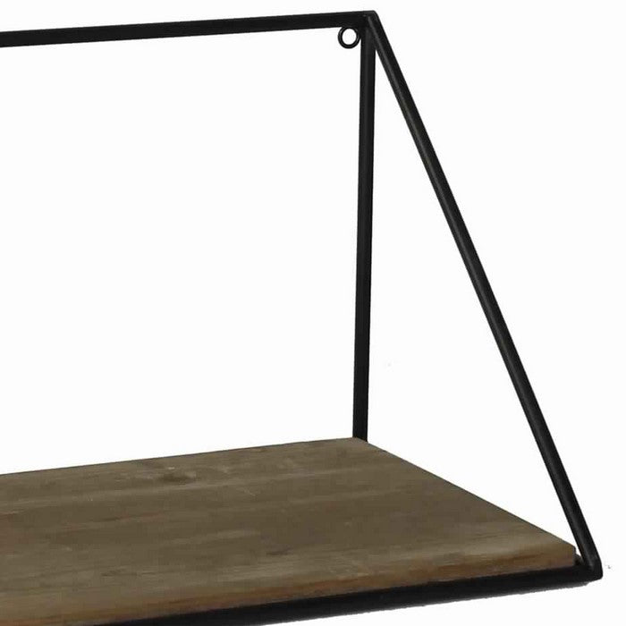 Parallelogram Shape Metal Frame Wooden Shelf, Medium, Black and Brown