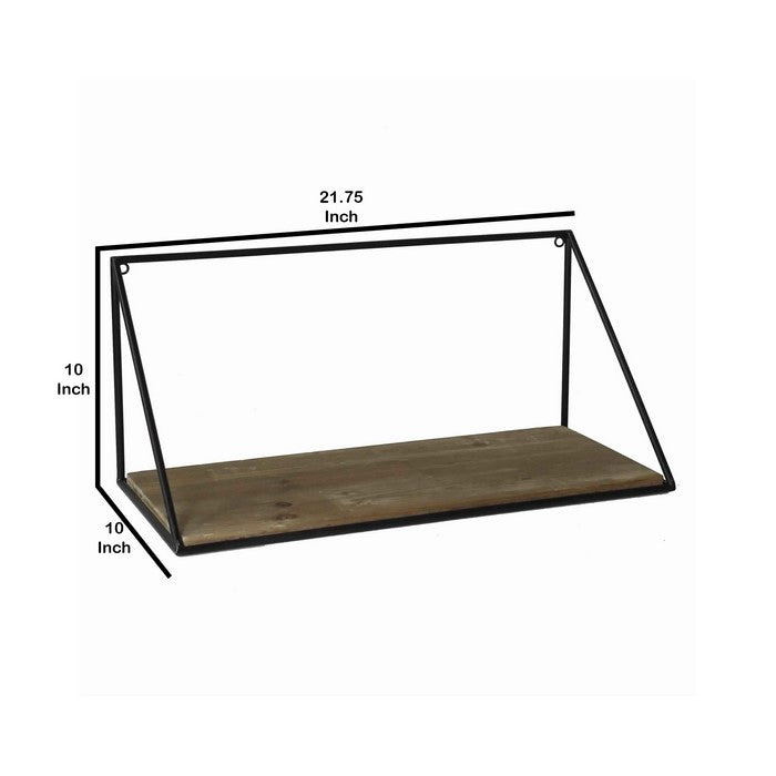 Parallelogram Shape Metal Frame Wooden Shelf, Medium, Black and Brown