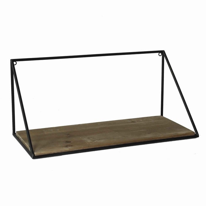 Parallelogram Shape Metal Frame Wooden Shelf, Medium, Black and Brown