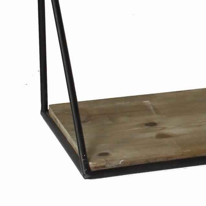 Parallelogram Shape Metal Frame Wooden Shelf, Large, Black and Brown