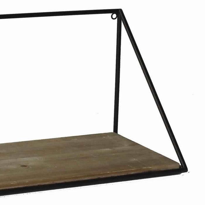 Parallelogram Shape Metal Frame Wooden Shelf, Large, Black and Brown