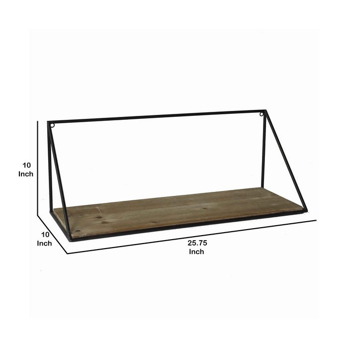 Parallelogram Shape Metal Frame Wooden Shelf, Large, Black and Brown