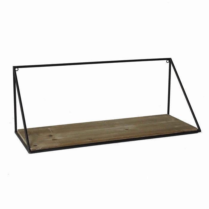 Parallelogram Shape Metal Frame Wooden Shelf, Large, Black and Brown