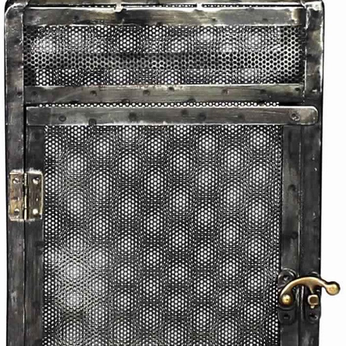 Mesh Design Metal Frame Lantern with Latch Lock, Small, Distressed Gray