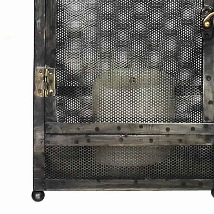 Mesh Design Metal Frame Lantern with Latch Lock, Small, Distressed Gray