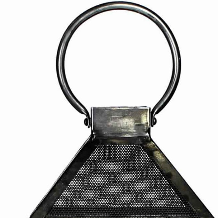 Mesh Design Metal Frame Lantern with Latch Lock, Small, Distressed Gray