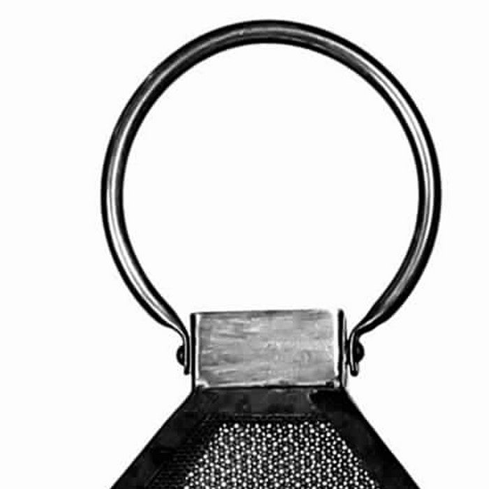 Mesh Design Metal Lantern with Lock and Round Handle, Large, Black