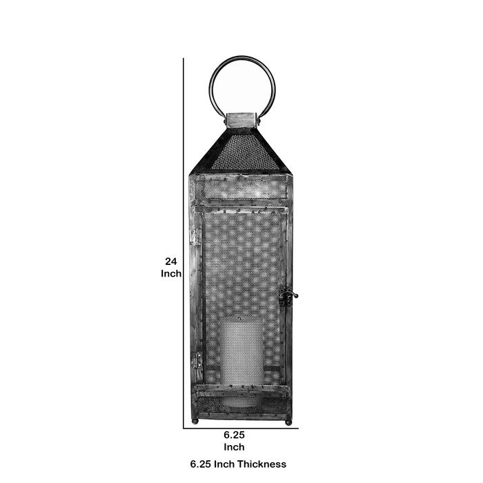 Mesh Design Metal Lantern with Lock and Round Handle, Large, Black