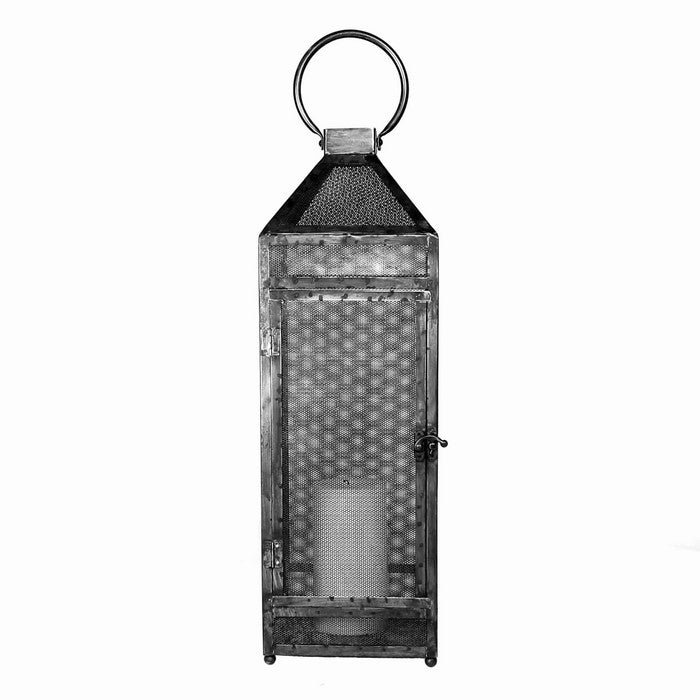 Mesh Design Metal Lantern with Lock and Round Handle, Large, Black