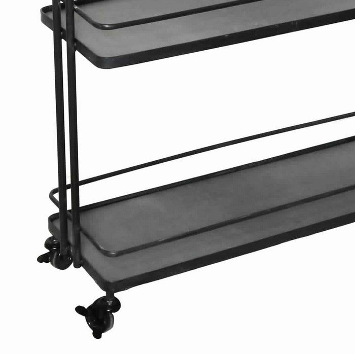 Industrial Style Metal Frame 3 Tier Trolley with Casters, Black