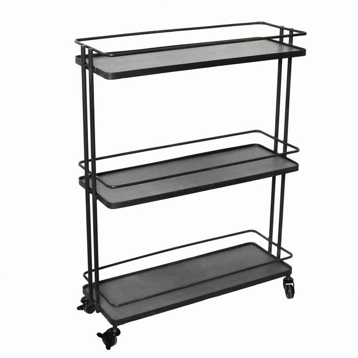 Industrial Style Metal Frame 3 Tier Trolley with Casters, Black