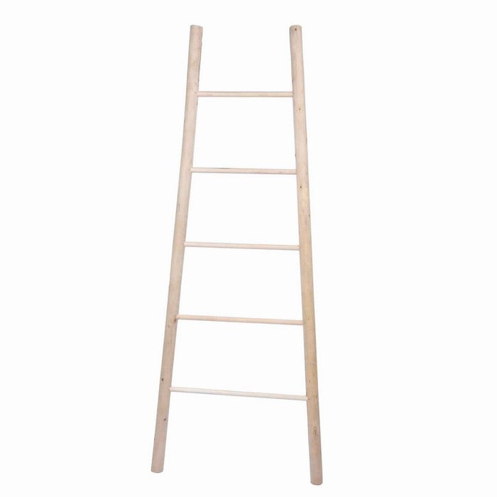 Decorative Wooden Ladder with 5 Slats, Natural Brown