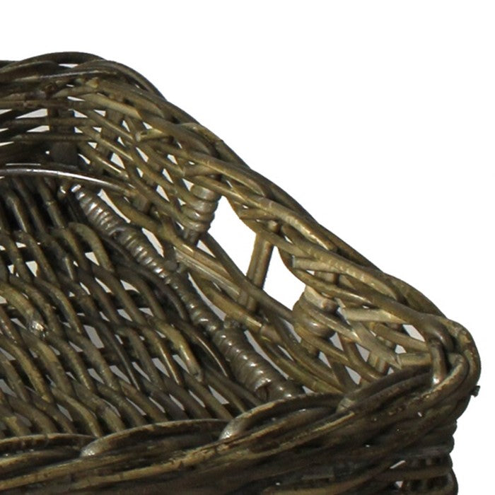 Rectangular Rattan Woven Tray with Tubular legs, Set of 2, Gray