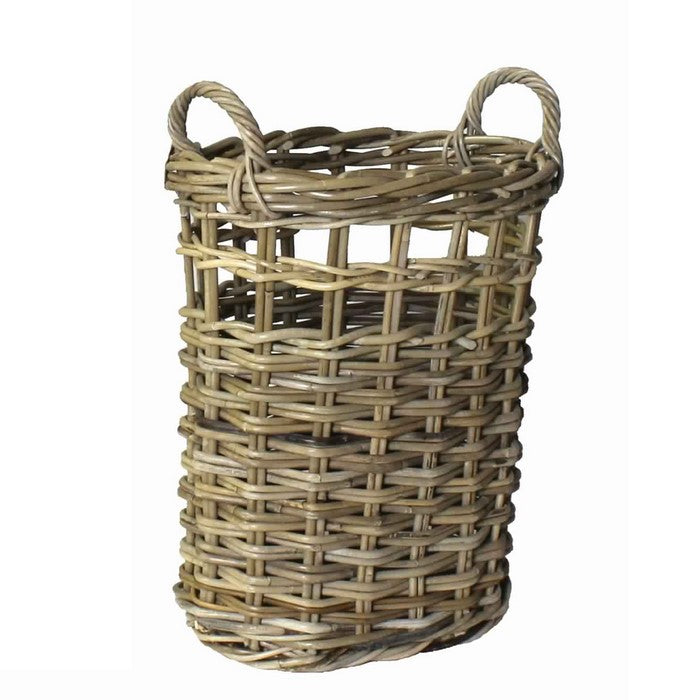 Round Shape Woven Rattan Umbrella Basket with Handles, Set of 2, Gray