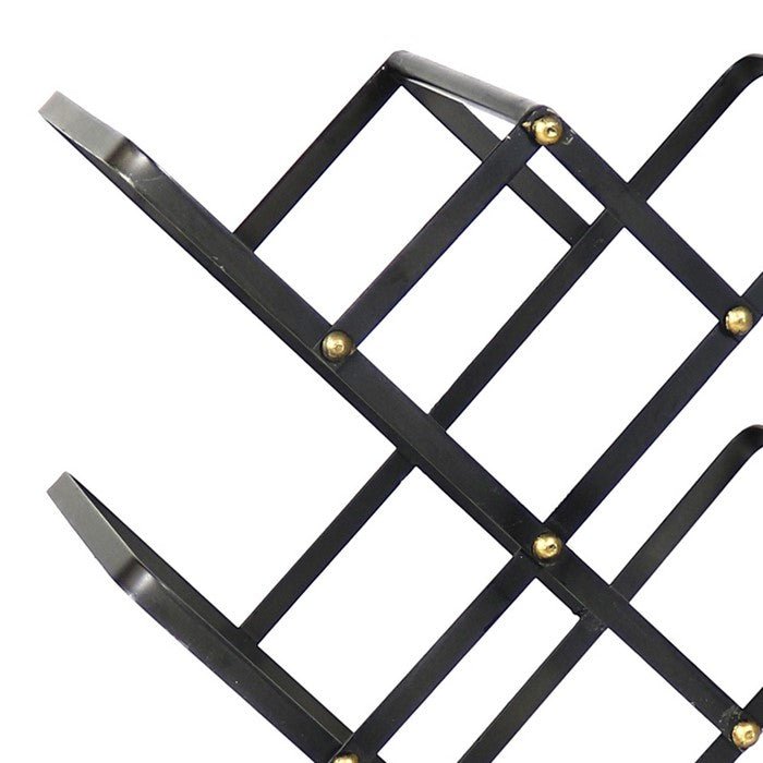 Industrial Style Criss Cross Wine Rack with Wooden Base, Black and Brown