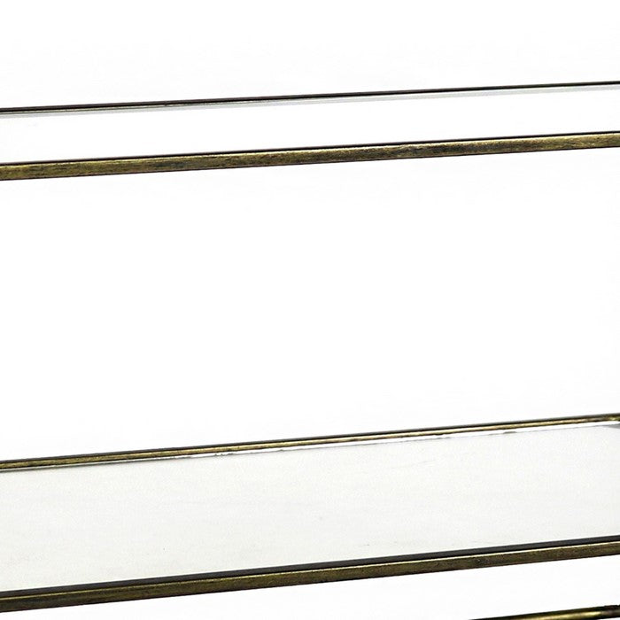 2  Tier Tubular Metal Frame Stand with Glass Shelves, Brass and Clear