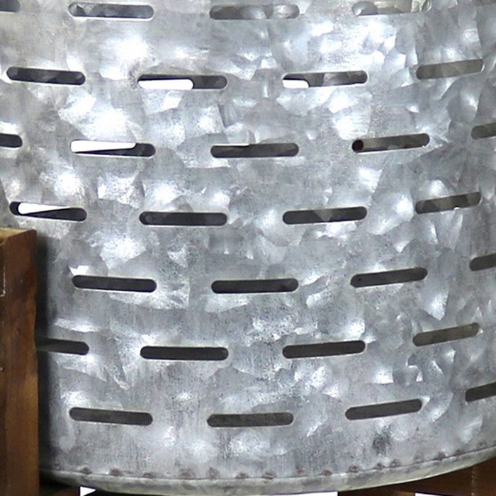Galvanized Metal Planter with Collapsible Wooden Base, Silver and Brown