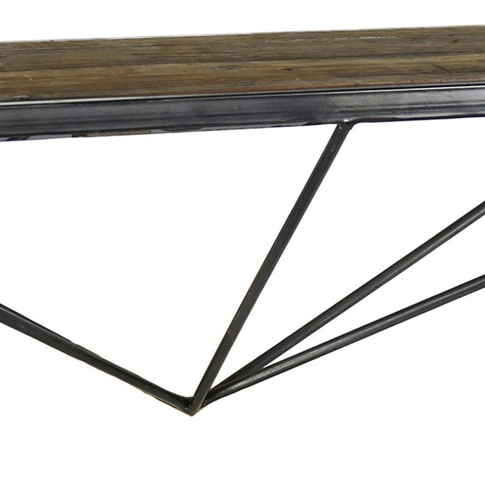 Wood and Metal Wall Shelf with Geometric Base, Black and Brown