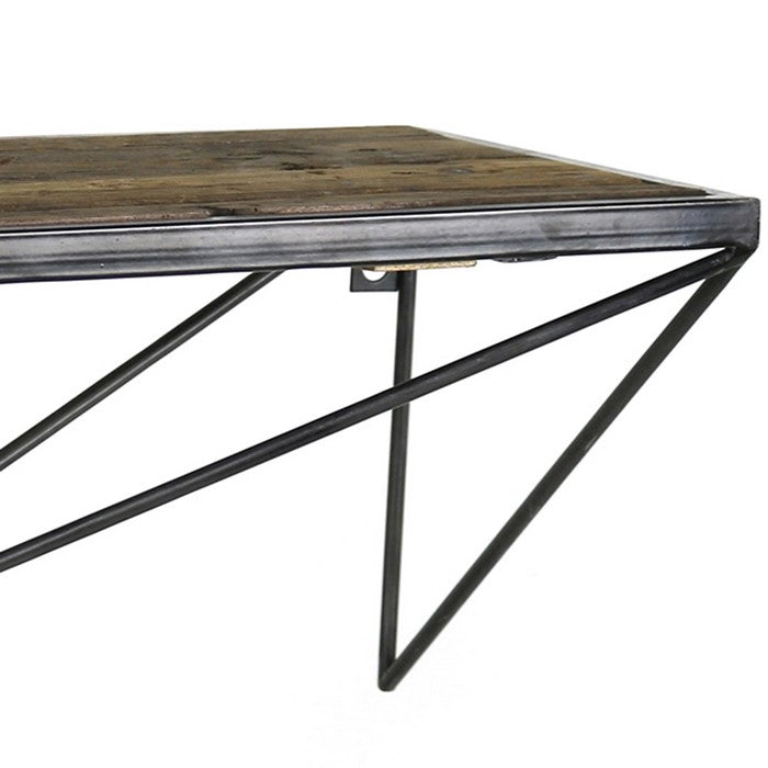 Wood and Metal Wall Shelf with Geometric Base, Black and Brown