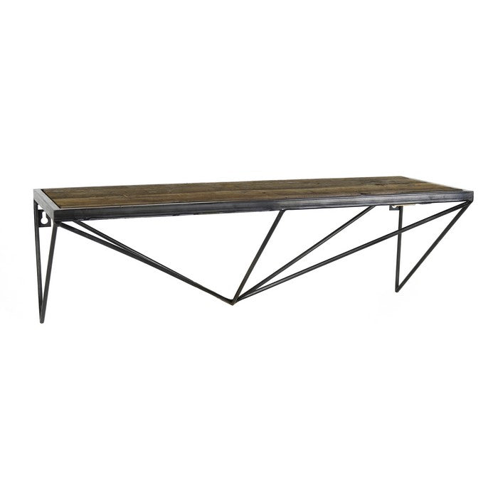 Wood and Metal Wall Shelf with Geometric Base, Black and Brown