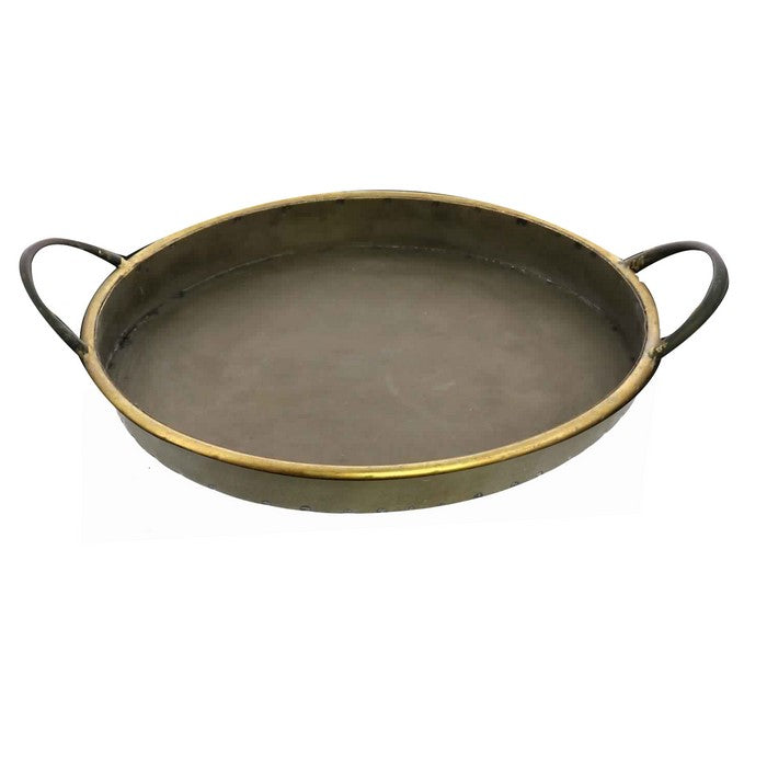 Round Galvanized Metal Tray with Handle, Set of 3, Bronze and Brown
