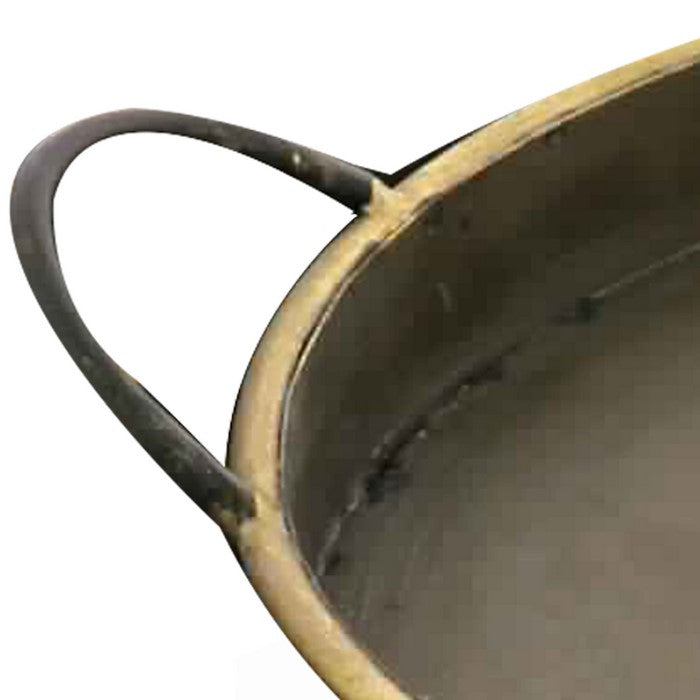 Round Galvanized Metal Tray with Handle, Set of 3, Bronze and Brown