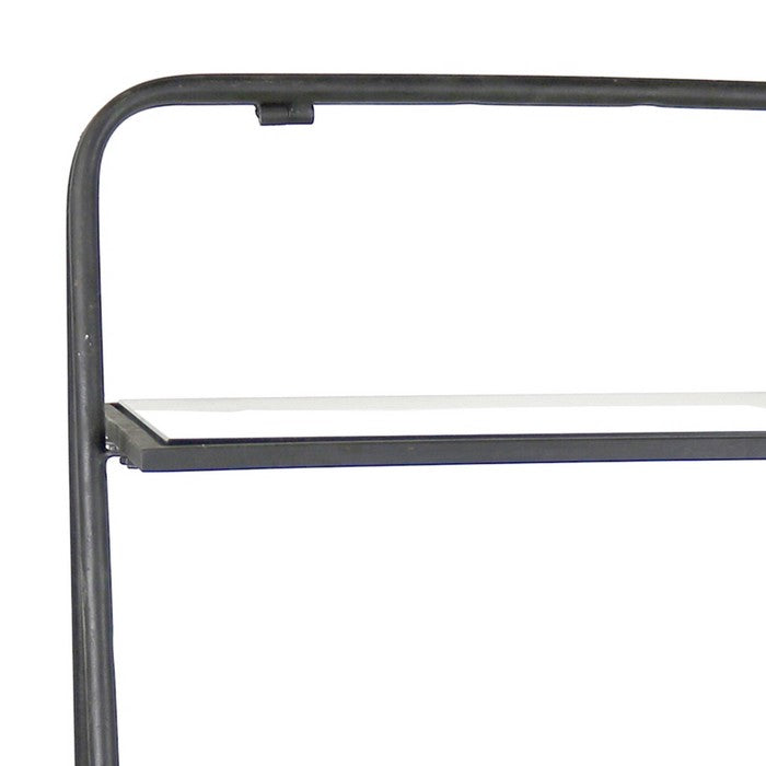 3 Tier Metal Stand with Glass Shelves and Tubular Frame, Clear and Black