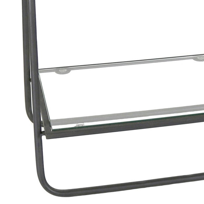 3 Tier Metal Stand with Glass Shelves and Tubular Frame, Clear and Black