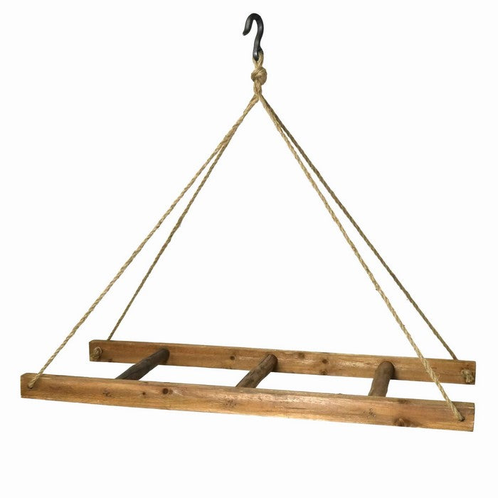 Decorative Horizontal Hanging Wooden Ladder with Hook, Brown