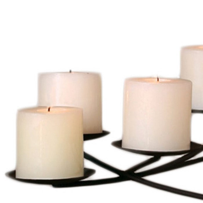 Pillar Candle Metal Chandelier with Geometric Frame, Black