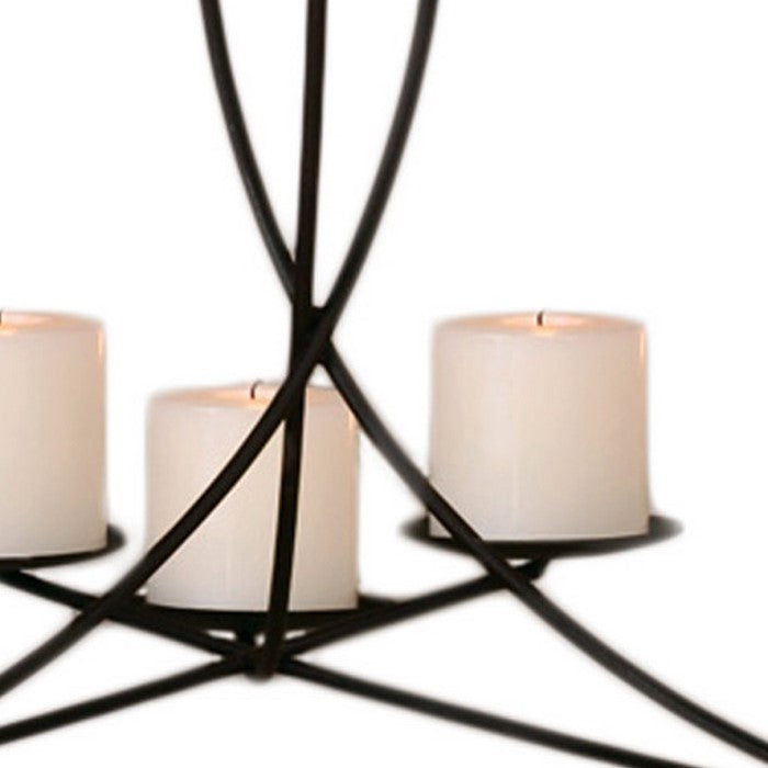 Pillar Candle Metal Chandelier with Geometric Frame, Black