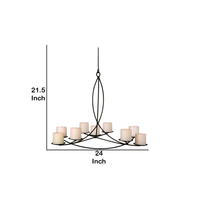Pillar Candle Metal Chandelier with Geometric Frame, Black
